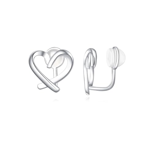 Reffeer Solid 925 Sterling Silver Love Heart Clip On Earrings Ear Cuffs for Women Teens Heart Wrap Earrings No Piercing