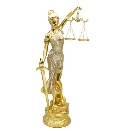 Owlgift Large Size 22 Tall Lady of Justice Statue Gold Justitia Figurine with Scales & Sword Resin Law Office Decor for Lawyer Judge Prosecutor Courtroom Library Desk Sculpture