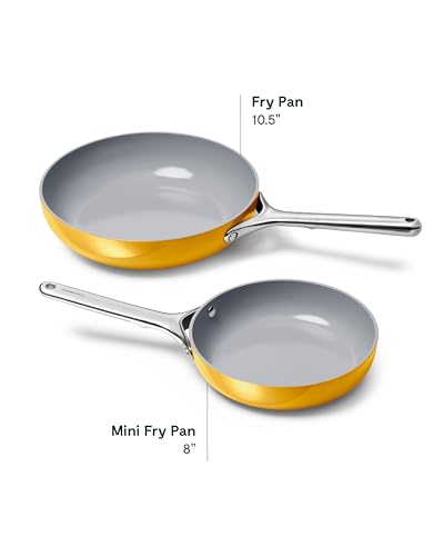 Caraway Fry Pan Duo - Nonstick Ceramic Frying Pan (8" & 10.5”) - Non Toxic, PTFE & PFOA Free - Oven Safe & Compatible with All Stovetops (Gas, Electric & Induction) - Marigold