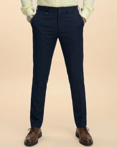 Image of SaintX Men's Premium 4-Way Solid-Stretchable Formal Pants | Performance Grade Pro Weave Anti-Wrinkle Fabric | Slim Fit Trouser | Shirt Gripping Expandable Waistband | Executive Office Wear (ST02)
