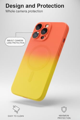 Image of amazon basics Gradient Mag-Safe Case for iPhone 16 Pro Max | Soft Silicone Shockproof Cover with Camera Protection | Slim Lightweight Design | Smooth Touch & Durable - Orange & Yellow