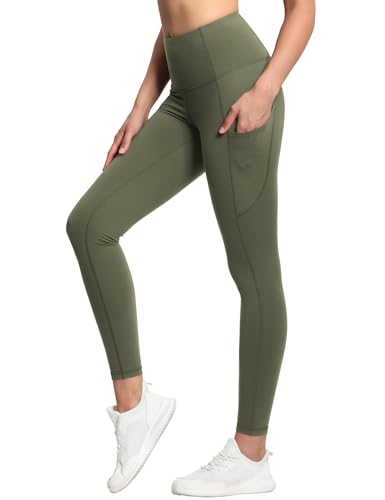 Image of THE GYM PEOPLE Women's Thick High Waist Yoga Pants Workout Leggings | Tummy Control, Deep Side Pockets, Squat-proof, hidden waistband pocket, Flatlock Seams, Running, Yoga, Workout, Athletic