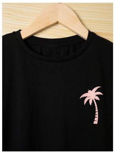 Image of RoseSeek Boy's 2 Piece Outfits Letter and Tropical Graphic Tees and Shorts