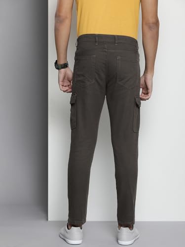 Image of The Indian Garage Co Men Slim Fit Solid Mid-Rise Stretchable Cargos