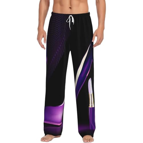 Pantalon de pyjama en polaire violet à carreaux pour homme avec poches pratiques