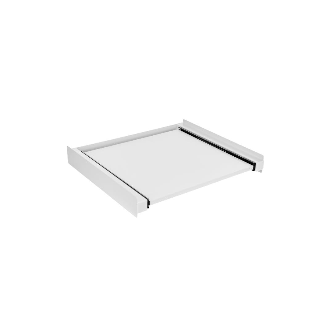 Ripiano Estraibile per Lavatrice e Asciugatrice 60x60 cm – Supporto Intermedio Salvaspazio con Binari in Alluminio, Piedini Antivibrazione, Cinghia di Sicurezza – Piano Piegabiancheria Robusto