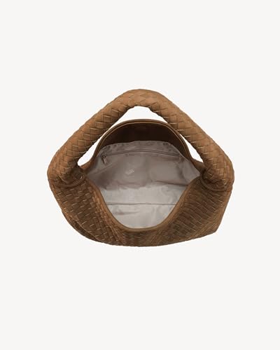 Image of NEWBELLA Women's Vegan Leather Woven Tote, Vintage Suede Hobo, Suede Woven Purse Shoulder Bag Top-Handle Bag (Khaki)