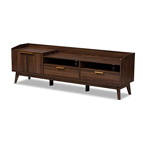 Bowery Hill Mid-Century Modern Lena Wood 70" W TV Stand Console Entertainment Center with Storage in Walnut Brown