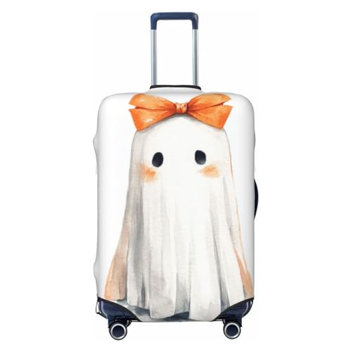 Cute Ghost With Orange Bow Elastic Travel Luggage Covers Dustproof Scratch-Resistant Suitcase Protector Fit 22-24 Inch