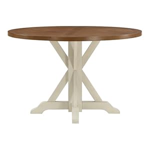 Osp home furnishings delina farmhouse 5 piece dining set natural woodgrain top table with antique white base and chairs  urban country home decor