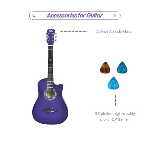 Image of BLUEBERRY B-38CM Matte Finish Purple Acoustic Guitar Kit, 38 Inch - Engineering Wood & Carbon Fiber Body, ABS Bridge & Fretboard, 2 Picks Included