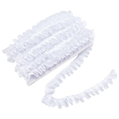 MAYJOYDIY 20m 2.5cm White Satin Ruffle Trim Fabric Trims Satin Pleated Lace Ribbon Vintage Edging Trimmings Fabric for Curtain Sewing Craft Wedding Dress DIY Decor Applique