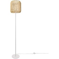 Lamparas Bebe Pie Paco Home Lámpara De Pie Moderna Salón Dormitorio Ratán Diseño Bohemio Mimbre E27, Base de la lámpara: Una Pata Blanco, Pantalla de lámpara: Beige (Ø28 cm)