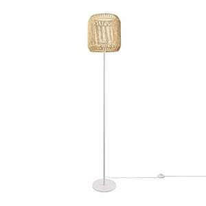 Paco Home Lampadaire moderne salon chambre aspect rotin boho corbeille lampadaire E27, Pied de lampe: Un Pied Blanc, Abat-jour: Beige (Ø28 cm)