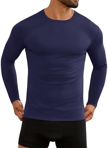 URRU Thermal Underwear for Men High Stretch Fleece Lined Long Sleeve Crewneck Thermal Shirts Base Layer Top Men Cold Weather