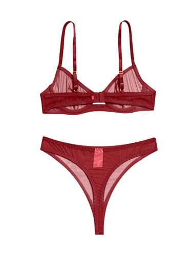Image of Lilosy Sexy Mesh Sheer Underwire Push Up Lingerie Set Lingerie Set