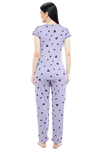 Image of ZEYO Women's Cotton Heart Printed Maternity & Feeding Relaxed Night Suit Set of Top & Pyjama Nursing Night Dress 5329 (Available in Plus Size)