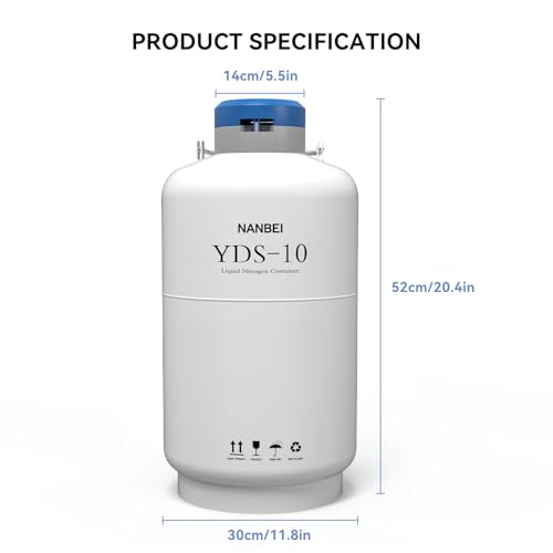 NANBEI 10L Liquid Nitrogen Tank Cryogenic Container Aluminum Alloy Liquid Nitrogen Dewar Static Cryogenic，Liquid nitrogen dewar for Beauty Industry, Semen Preservation, Scientific