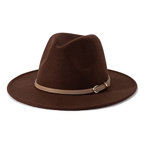 Lisianthus Women Classic Felt Fedora Wide Brim Hat with Belt