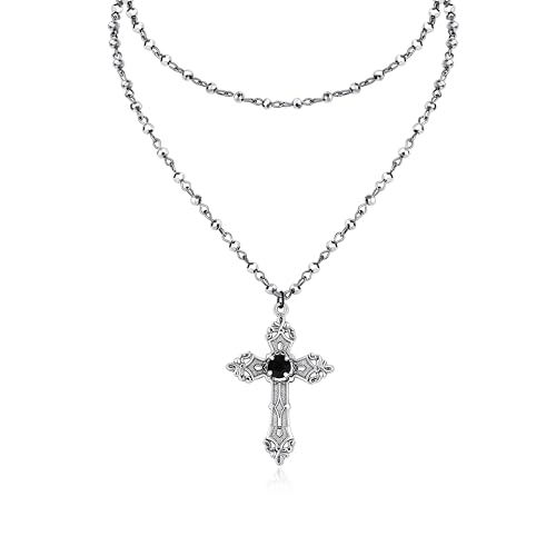 Gothic Layered Cross Necklace, Goth Black Cross Choker, Gothic Emo Grunge Necklace, Goth Jewelry, Halloween Jewelry Gift for Women