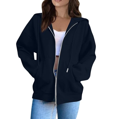 OIOLOYJM Zipper Hoodies for Women Long Sleeve Oversized Sweatshirts Y2k Drawstring Soft Jacket 2025 Fall Fashion with Pockets