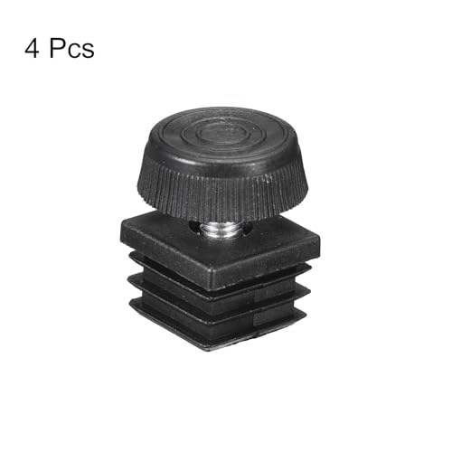 Image of uxcell 4Pcs Inserts for Square Tubes with Leveling Feet, for 0.98 inchx0.98 inch OD Square Tube, Adjustable 10-14mm M8-1.25mm Thread Black Plastic Furniture Chair Blanking End Caps Insert