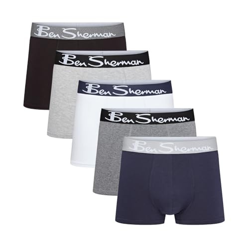 Ben Sherman Hombres Bañador Gris/Negro/Azul Marino/Gris Oscuro/Blanco Paquete de 5 XL