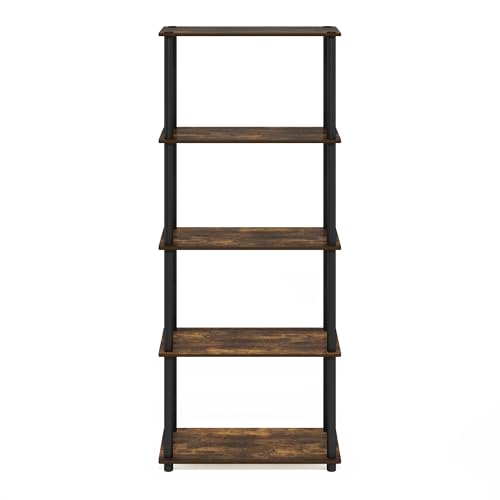 Image of Furinno Turn-N-Tube Storage Shelves, 5-Tier Book Shelf, Corner Shelf, Toolless Open Shelves, for Organization and Storage, Living Room, Garage, Home Office, Amber Pine