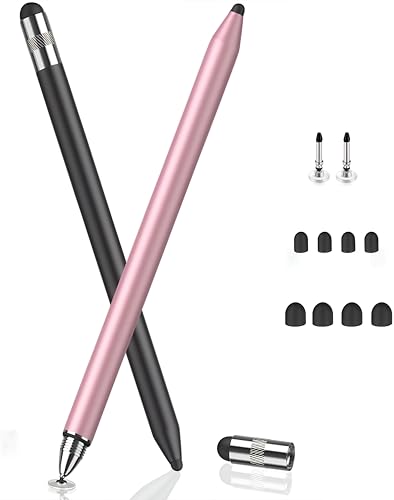 MHSHOP Caneta para Tablet Caneta Touch Caneta Stylus Capacitiva Premium Caneta iPad e Tablets Alternativa à Apple Pencil Kit com Duas Canetas Touch (Rosa e Preto)