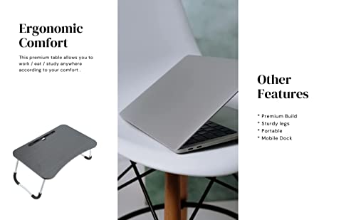 MemeHo Smart Multi-Purpose Laptop Table With Dock Stand/Study Table/Bed Table/Foldable And Portable/Ergonomic & Rounded Edges/Non-Slip Legs/Engineered Wood (Black), 60 Centimeters, 35 Centimeters