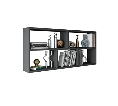 MATKAM Wandregal Hängend - Regal Wand B:113,6 H:50 T:25cm - Hängeregal mit modernem Design - Bücherregal Wand für Wohnzimmer, Schlafzimmer oder Jugendzimmer - Bücherregal Hängend - Anthrazit