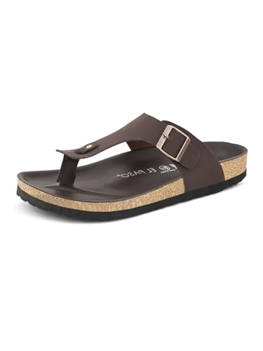 Image of EL PASO Men's Suede Leather Cushioned Cork Sole Sandal Slippers (Size 6 to 12)