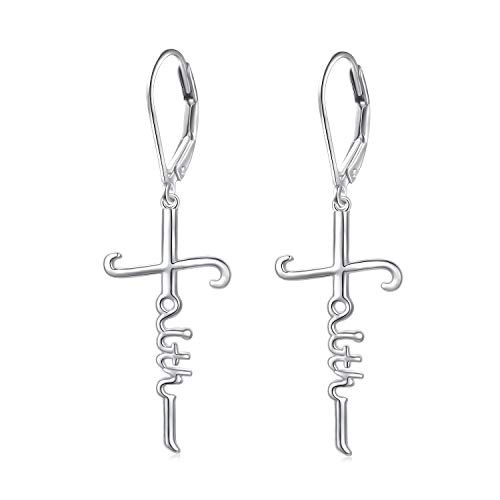 925 Sterling Silver Infinity Love of God Simple Dainty Faith Cross Dangle Earrings Religious Gift for Women