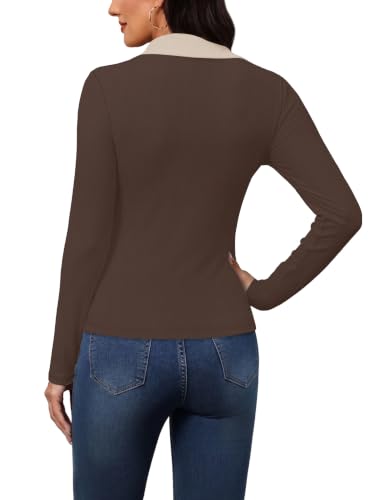 WIHOLL Women's Ribbed Long Sleeve Collared V-Neck Fitted Top (Various) - image 5