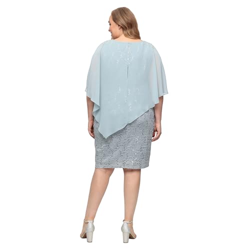 Image of S.L. Fashions Women's Short Sequin Lace Beaded Capelet Overlay Dress