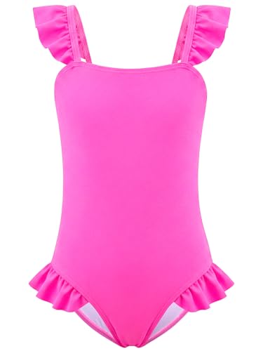 Image of DAXIANG Girls One Piece Ruffle Strap Swimsuit Quick Dry Mermaid Swimwear Beach Sport Bathing Suit for Toddler Kids 4-11 Years