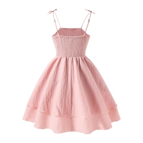 Girls Smocked Ruched Sleeveless Dresses Cute Layered Hem A Line Swing Dress Summer Tie Shoulder Flowy Cami Dresses4