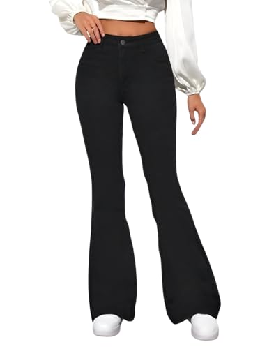 Image of Ben Martin Women's Black High Waist Jeans || Flared Bell Bottom Bootcut Pants || Wide Leg Stretch Denim - Perfect for Travel, Party & Everyday Use - Sizes 30 (0)