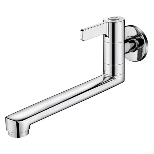 Grifo giratorio de agua fría de acero inoxidable montado en la pared con cuello extendido para fregona de cocina, piscina o balcón, grifo aireador de salpicaduras de una sola manija (30 cm)