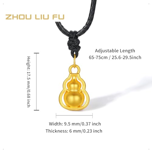 24K Solid Gold Gourd Pendant Necklace Feng Shui Lucky Jewelry Black Braided Necklace for Women Mom Birthday New Year Gifts 65-75cm A04143633
