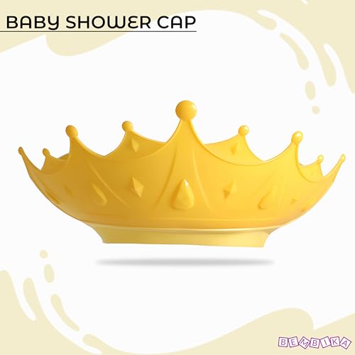 Image of Bembika Baby Shower Cap For Washing Hair, Soft Bathing Baby Shower Cap For Eye Protection And Hair Wash Adjustable Reusable, Waterproof, And Comfortable For Babies � (Crown Yellow)