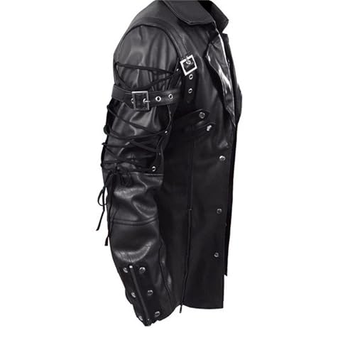 DGHM-JLMY Men's Retro Steampunk Gothic Trench Coat Classic Medieval Faux Leather Jacket Fashion Lapel Motorcycle Coats4