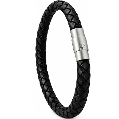 Simaru Handgeflochtene Echtlederarmband für Damen & Herren mit Magnetverschluss (19cm - S Schwarz)