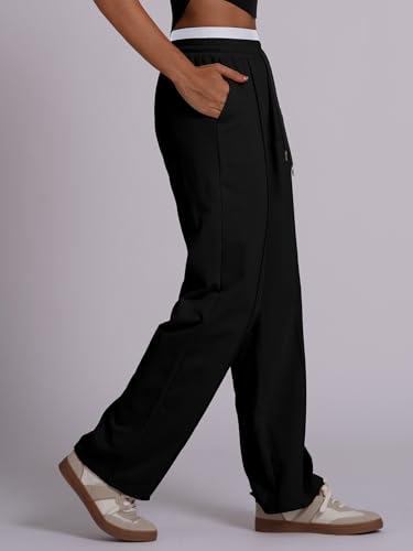 ABOCIW Womens Two Tone Wide Leg Sweatpants Fleece High Waisted Baggy Sweat Pants Drawstring Athletic Joggers3