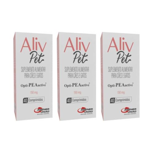 3 Aliv Pet 150 Mg Suplemento Alimentar para Cães Cachorro Cão Gatos 40 comprimidos Kit