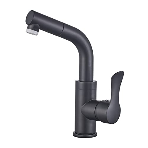 Robinet de salle de bain à un trou mitigeur lavabo noir extractible