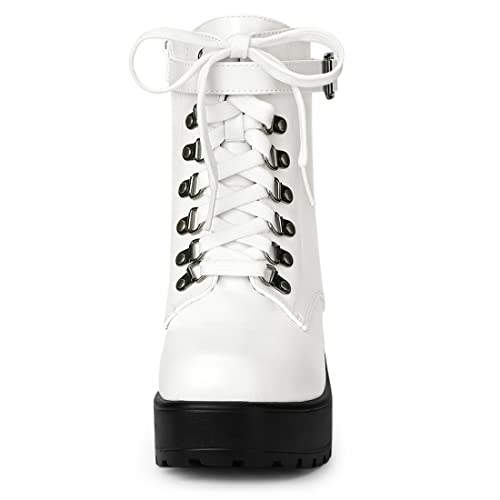 Allegra K Allegra K Women's Zip Chunky Heel Platform Ankle White Combat Boots - 6 M US