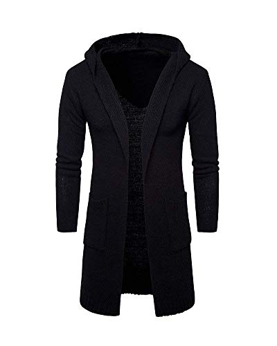 Lannister Fashion Hombres Cardigan Open Jacket Long Cardigan Knit Coat Jacket Hoodie Retro Knit Sudadera con Capucha Sweatblazer ( Color : Schwarz , Size : SG )