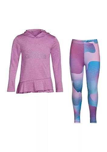 Adidas Girls Curved Front Hooded Mélange Shirt Top & Tight Set