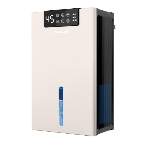 KeepGlad Dehumidifier, 98OZ Dehumidifiers for Home(1000sq.ft), Humidity Display Dehumidifier for Basement Bathroom Bedroom, Auto Shut Off, Washable Filter, Drain Hose, Timer, 7 Ambient Lights, Wheat